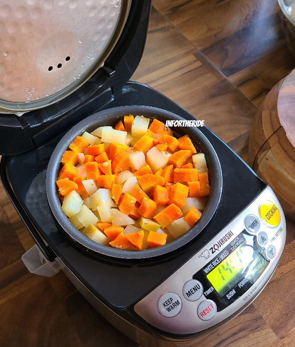 one pot meal in a rice cooker vegetarian meal in for the ride